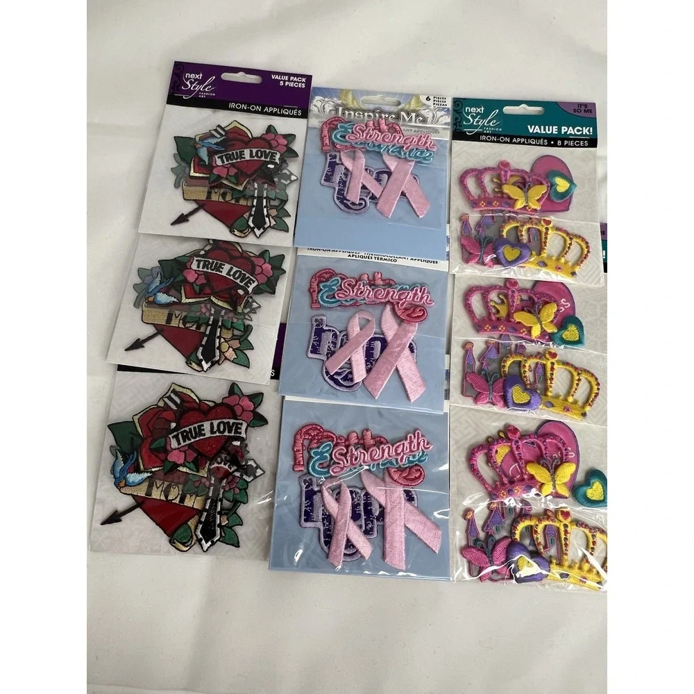 Lots Of Nine Iron On Patch Packs Appliqué True Love Pink Ribbon Princess New